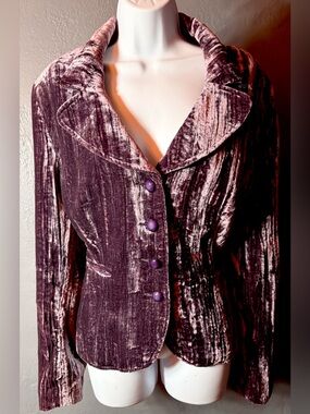 Whimsigoth Rich Plum Crushed Velvet Button Blazer Size XL